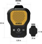 DEWALT Altavoz Bluetooth Portátil, Emparejamiento Estéreo Inalámbrico, Impermeable, Magnético, Clip, Micrófono Incorporado, 10 Horas de Reproducción, Música/Llamadas Manos Libres
