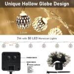 Guirnalda de Luces Solares Marroquíes 7M 50 LED con 8 Modos, IP65 Impermeable, Decoración Exterior para Jardín, Terraza, Fiesta y Boda (Blanco Cálido)