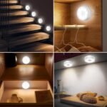 daphomeu Luz nocturna LED con sensor de movimiento, iluminación de armario con 3 pilas AAA, sensor de movimiento interior para escaleras, dormitorio, cocina (blanco frío, 3 piezas)