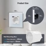 BSEED Enchufe de Pared con USB 20W y Tipo C, Enchufe USB C Cristal, Carga Rápida, 3 en 1, Fácil Instalación, 1 Enchufe, 86 mm Blanco