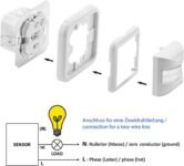 deleyCON 1 x Detector de Movimiento por Infrarrojos Montaje Empotrable en la Pared Control de Luz Interno Área de Trabajo de 160° Alcance 9 m Sensor de Luz Integrado Blanco