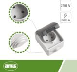 Amig – Base de enchufe simple Schuko impermeable IP54 con tapa Mod.3600 – Voltaje máximo 230V – Antihumedad Apto para exterior e interior – Ideal para terrazas, jardines, garajes o trasteros