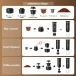 Cafetera espresso portátil con calentamiento rápido | USB-C | Cafetera portátil automática 3 en 1 fácil de usar | Ideal para viajes, oficina y camping (PRO 80ML LED)