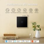 BSEED Interruptor de luz táctil WiFi inteligente, panel de vidrio, compatible con Alexa, Smart Life y Tuya (no necesita cable neutro), 1 unidad, 1 vía, 86 mm, negro