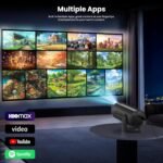 (Aplicación integrada y modos estrella) Mini proyector compatible con 4K 1080P con aplicaciones Star Modes WiFi 6 BT 5.2 Auto Keystone, compatible con TV Stick/Smartphone/HDMI/USB, negro