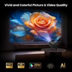 (Aplicación integrada y modos estrella) Mini proyector compatible con 4K 1080P con aplicaciones Star Modes WiFi 6 BT 5.2 Auto Keystone, compatible con TV Stick/Smartphone/HDMI/USB, negro