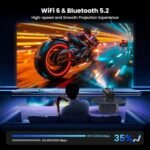 (Aplicación integrada y modos estrella) Mini proyector compatible con 4K 1080P con aplicaciones Star Modes WiFi 6 BT 5.2 Auto Keystone, compatible con TV Stick/Smartphone/HDMI/USB, negro