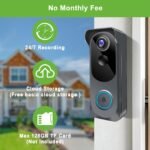 Cámara de vídeo inalámbrica con timbre, cámara de timbre inteligente WiFi 1080P, cambiador de voz, detección de movimiento PIR, audio de 2 vías, visión nocturna, funciona con pilas