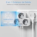 TESSAN Thief Enchufes Planos Modernos, Triple Multi Enchufe con 2 USB A, Regleta Multienchufe de Pared 5 en 1 3600W para Cocina, Hogar, Cargador Múltiple Compatible con Teléfono, Gris