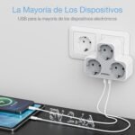 TESSAN Thief Enchufes Planos Modernos, Triple Multi Enchufe con 2 USB A, Regleta Multienchufe de Pared 5 en 1 3600W para Cocina, Hogar, Cargador Múltiple Compatible con Teléfono, Gris
