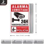 Póster Videovigilancia – Placa de Alarma – Aviso a Policía Adhesivo Material Aluminio – 20 x 30 cm – 2 Unidades