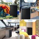 SMETA Frigorífico 12 V 220 V 50 L, Mini Nevera con Cerradura y Puerta Convertible, Bajo Consumo, Nevera para Camping, Coche, Caravana, Oficina, Extra Silencioso, 0-10 °C, Negro