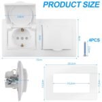 Kit de enchufe empotrable de 2 vías, 16 A, 250 V, enchufe doble con tapa con bisagras, blanco, para exteriores, impermeable, con contacto a tierra y tapa abatible para baño, cocina, garaje