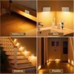 Luz Nocturna con Sensor de Movimiento, 4 Piezas Luz Nocturna Infantil Recargable con 3 Modos, Luz Nocturna LED para Escaleras, Pasillo, Baño, Cocina, Habitación Infantil, Color Blanco