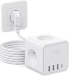 Tomas Regleta, Tomas 7 en 1 con USB de Pared 3 Tomas, con Cable Interruptor Regleta de 2 m con USB, Ideal para Sala de Estar Oficina Dormitorio