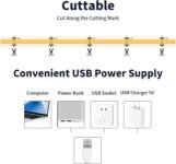 Tira LED COB USB 5V 2M, Blanco Cálido 3000K Regulable CRI93+ Ancho 8mm Luces LED Habitación Cinta LED Flexible para Fondos de TV Cocina Fiesta Decoración de Bricolaje
