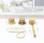 Joeji’s Kitchen Juego de cepillos ecológicos de madera de bambú, estropajo ecológico con cabezales intercambiables, cepillo de limpieza para tazas, platos o cubiertos