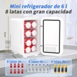 YASHE Mini refrigerador de 6 litros/8 latas 220-240 V CA/CC Nevera termoeléctrica portátil para dormitorio, cuidado de la piel, bebidas, oficina, dormitorio y automóvil, blanco