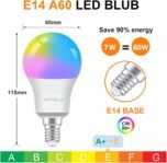 ANTELA Bombilla LED Inteligente WiFi E14 806lm, 16 Millones de Colores, Luz Fría Cálida 2700-6500K, Compatible con Alexa y Google Home, 15000 Horas, 2uds