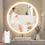 Espejo de Baño LED Bluetooth 60 x 60 cm, Espejo de Baño Redondo Antivaho, Espejos de Baño con LED y Memoria, Espejos de Baño con Luz con Interruptor Táctil, Regulable, 3 Colores
