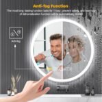 Espejo de Baño LED Bluetooth 60 x 60 cm, Espejo de Baño Redondo Antivaho, Espejos de Baño con LED y Memoria, Espejos de Baño con Luz con Interruptor Táctil, Regulable, 3 Colores