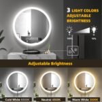 Espejo de Baño LED Bluetooth 60 x 60 cm, Espejo de Baño Redondo Antivaho, Espejos de Baño con LED y Memoria, Espejos de Baño con Luz con Interruptor Táctil, Regulable, 3 Colores