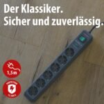 Brennenstuhl Eco-Line regleta con 6 tomas y protección contra sobretensiones (cable de 1,5 m, interruptor iluminado, protección contra sobretensiones hasta 13.500 A) antracita