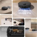 DREAME D20 Robot Aspirador, Succión 13.000 Pa, Doble Cepillo para Pelos de Mascotas, Navegación LDS, Aspiración y Fregado 2 en 1, Suelos y Alfombras, Negro