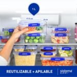 Sistema KLIP IT PLUS Contenedores para Almacenamiento de Alimentos | 1 litro | Juego de 4 recipientes herméticos | Sello hermético | Clips de cierre fácil