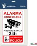 pubblimania N. 3 Cartel Alarma Conectado Cartel Videovigilancia Aviso a la Policía en Aluminio 3 mm (N° 3 Cm 20×15, Cartel Alarma Conectada)