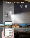 Cámara de Vigilancia Exterior 4G LTE Grabación 24/7 con Tarjeta SIM, Cámara PTZ de 360° con Detección Humana AI y Visión Nocturna Colorida, Audio Bidireccional, IP66 a Prueba de Agua