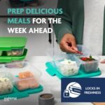 Sistema NEST IT Recipientes para preparación de comidas | 1,9 litros | Recipientes herméticos para almacenamiento de alimentos con compartimentos y tapas | Sin BPA | Verde | Paquete de 5