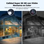 Codnida Cámara de Vigilancia WiFi Exterior/Interior 2K, Cámaras IP PTZ 360 Grados con Grabación Continua 24/7, Visión Nocturna Inteligente en Color, Detección de Movimiento