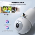 Codnida Cámara de Vigilancia WiFi Exterior/Interior 2K, Cámaras IP PTZ 360 Grados con Grabación Continua 24/7, Visión Nocturna Inteligente en Color, Detección de Movimiento
