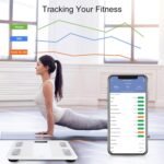 Uten Báscula de Baño con Carga USB, Báscula de Grasa Corporal Inteligente Bluetooth con Analizador Corporal para Medición de Peso Corporal, Grasa Corporal, etc, 28st/180 kg, Blanco