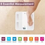 Uten Báscula de Baño con Carga USB, Báscula de Grasa Corporal Inteligente Bluetooth con Analizador Corporal para Medición de Peso Corporal, Grasa Corporal, etc, 28st/180 kg, Blanco