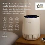 Purificador de aire Bosch Air 1000 – Elimina contaminantes, incluye filtro de aire y modo silencioso (< 25 dB(A)) – para superficies de hasta 23 m² – con modo automático – CADR: 100 m³/h