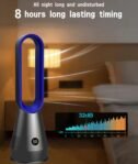 Ventilador de Piso Alto Frío y Calor Control Remoto Torre Sin Aspas Purificador de Aire Autonomía 8 Horas Oscilación Temporizador 80° Pantalla LED Apagado Automático.