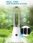 Ventilador de Piso Alto Frío y Calor Control Remoto Torre Sin Aspas Purificador de Aire Autonomía 8 Horas Oscilación Temporizador 80° Pantalla LED Apagado Automático.
