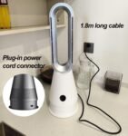 Ventilador de Piso Alto Frío y Calor Control Remoto Torre Sin Aspas Purificador de Aire Autonomía 8 Horas Oscilación Temporizador 80° Pantalla LED Apagado Automático.