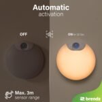 Brendz Luz Nocturna Redonda, Luz LED con Sensor de Movimiento, Recargable por USB-C, Magnética, 4 Piezas, Blanco Cálido 3000K, Regulable, Lampada Inalámbrica para Armario, Luz Nocturna