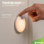 Brendz Luz Nocturna Redonda, Luz LED con Sensor de Movimiento, Recargable por USB-C, Magnética, 4 Piezas, Blanco Cálido 3000K, Regulable, Lampada Inalámbrica para Armario, Luz Nocturna