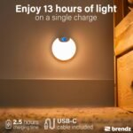 Brendz Luz Nocturna Redonda, Luz LED con Sensor de Movimiento, Recargable por USB-C, Magnética, 4 Piezas, Blanco Cálido 3000K, Regulable, Lampada Inalámbrica para Armario, Luz Nocturna