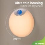 Brendz Luz Nocturna Redonda, Luz LED con Sensor de Movimiento, Recargable por USB-C, Magnética, 4 Piezas, Blanco Cálido 3000K, Regulable, Lampada Inalámbrica para Armario, Luz Nocturna
