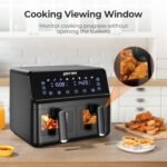 Freidora de Aire Doble Zona con Ventana Display, Freidora sin Aceite de 8 L (4L + 4L) con 8 Programas, Pantalla Táctil LED, Temporizador, Cestas Antiadherentes, 1700W, Negra