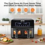 Freidora de Aire Doble Zona con Ventana Display, Freidora sin Aceite de 8 L (4L + 4L) con 8 Programas, Pantalla Táctil LED, Temporizador, Cestas Antiadherentes, 1700W, Negra