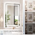 WEER Espejo de Baño con Luces LED, Espejo de Tocador de Pared 50 x 70 cm, 3 Colores Regulables, Panel Antivaho Retroiluminado, Vidrio Templado HD IP44, Vertical u Horizontal