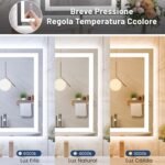 WEER Espejo de Baño con Luces LED, Espejo de Tocador de Pared 50 x 70 cm, 3 Colores Regulables, Panel Antivaho Retroiluminado, Vidrio Templado HD IP44, Vertical u Horizontal