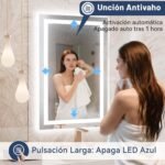 WEER Espejo de Baño con Luces LED, Espejo de Tocador de Pared 50 x 70 cm, 3 Colores Regulables, Panel Antivaho Retroiluminado, Vidrio Templado HD IP44, Vertical u Horizontal