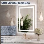 WEER Espejo de Baño con Luces LED, Espejo de Tocador de Pared 50 x 70 cm, 3 Colores Regulables, Panel Antivaho Retroiluminado, Vidrio Templado HD IP44, Vertical u Horizontal
